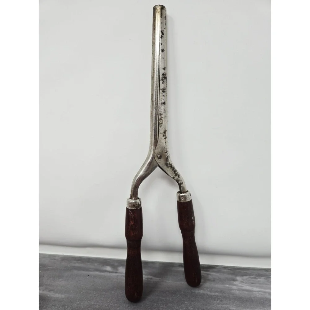 Vintage Hair Curler Crimper Curling Iron Green Wood Handle‎ Styling Tool